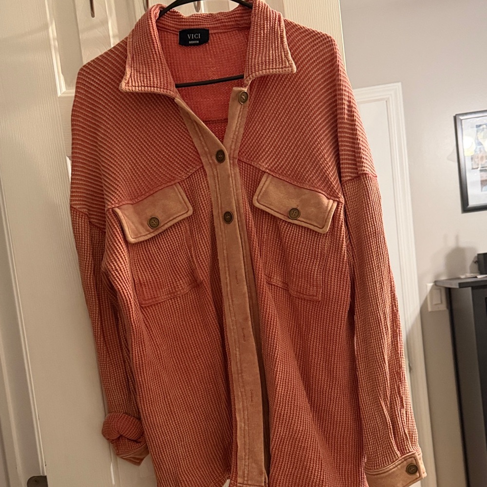 Vici Coral Striped Button-Up Shirt